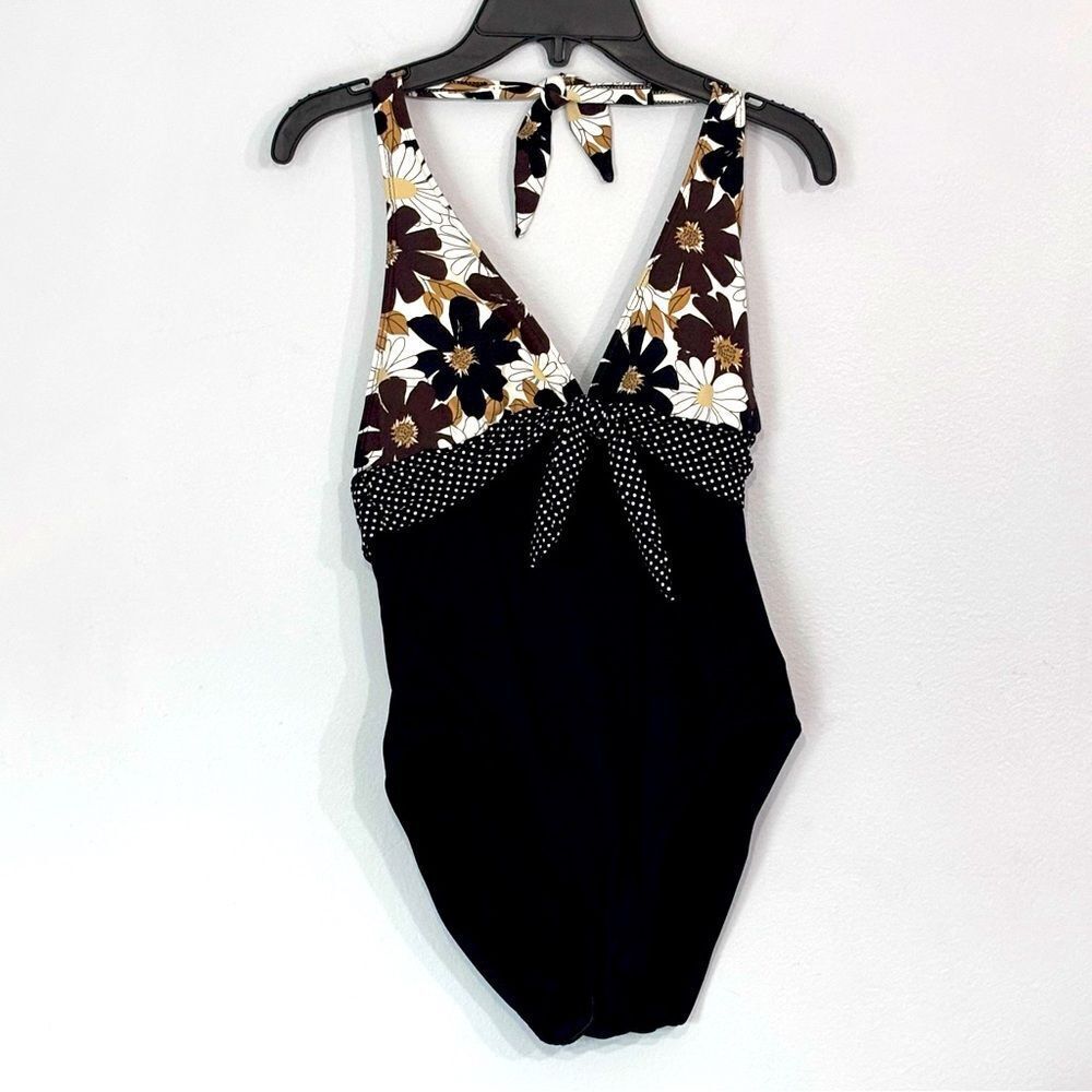 La Blanca | Rod Beattie Black Floral Polka Dot One Piece Swimsuit Bathing Suit 4